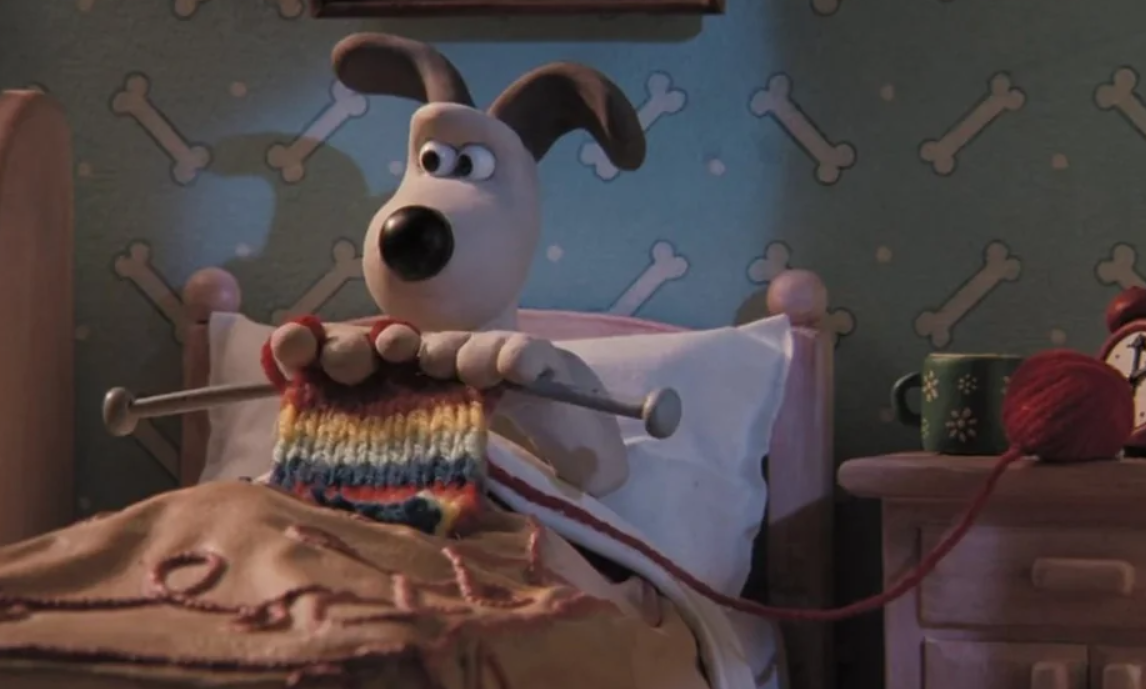 Picture of stop-motion dog knitting